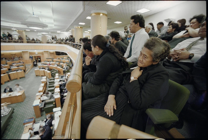 Members of Tainui iwi in public gallery of Parliament, Wellington