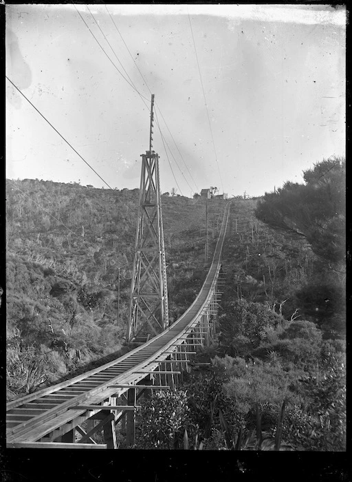 Piha Tramway, a private railway line. View near the top of the central hill section of the incline, between Piha and Karekare.