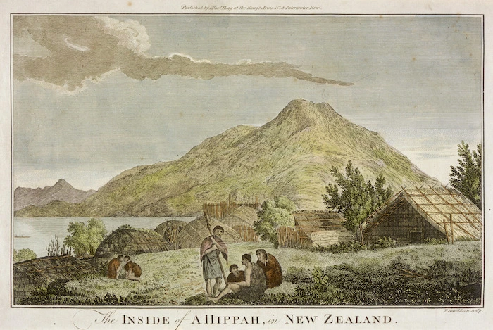 Webber, John, ca 1750-1793 :The inside of a hippah in New Zealand. Rennoldson sculp. [London] Alexr. Hogg [1784?]