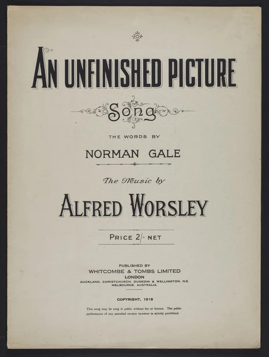 An unfinished picture : song / words by Norman Gale ; music by Alfred Worsley.