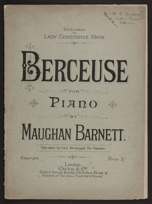 Berceuse for piano / by Maughan Barnett.