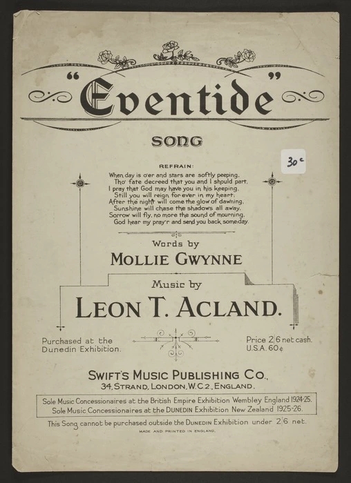 Eventide : song / words by Mollie Gwynne ; music by Leon T. Acland.