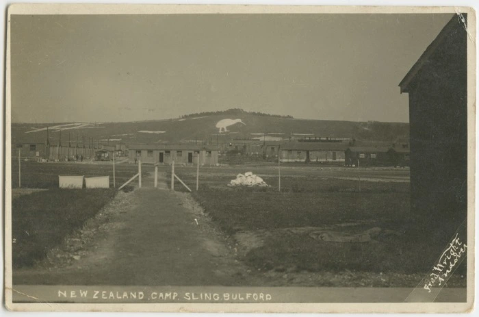 Postcard. New Zealand, Camp, Sling, Bulford / Fred Wright, Andover [photographer. ca 1919].
