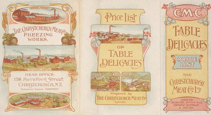 Christchurch Meat Company Ltd :Table delicacies price list. 1st Feb[ruary] 1914. [Printed by] Ch[rist]ch[urch] Press Co.