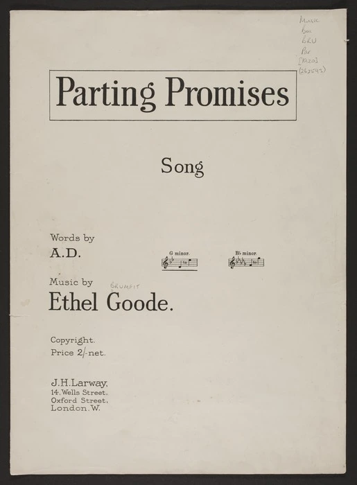 Parting promises / words by A.D. ; music by Ethel Goode.