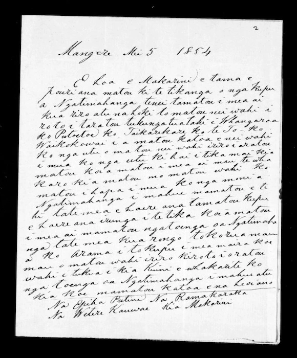 Letter from Epiha Putini, Arama Karaka and Wetere Kauwae to McLean