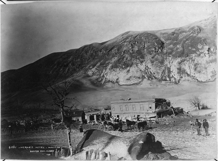 McRae's Hotel, Te Wairoa, after the 1886 Tarawera eruption - Photograph taken by the Burton Brothers