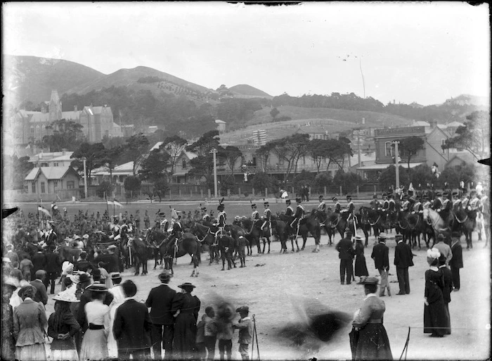 Military parade, Basin Reserve, Wellington