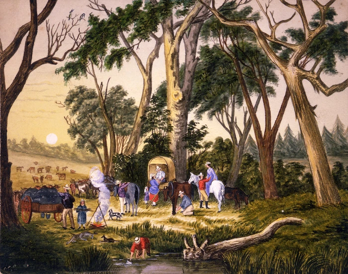Backhouse, John Philemon 1845-1908 :[Settlers' camp in the Australian bush] 8 / [18]79