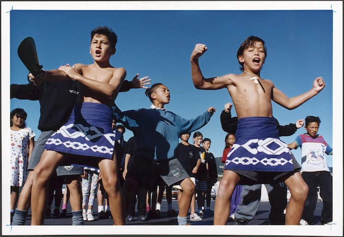 Kapa Haka group, Glendale School, Wainuiomata - Photograph taken by Ross Giblin