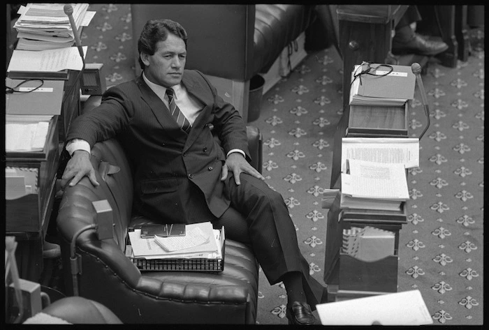 Winston Peters in his seat in the House of Representatives, Parliament Buildings, Wellington - Photograph taken by John Nicholson