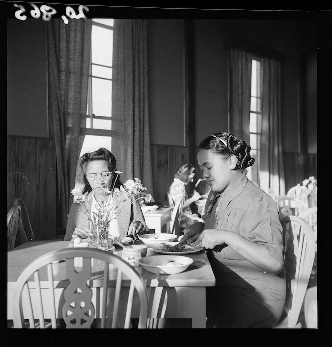 Workers from a World War 2 munitions factory during their meal break, Hamilton