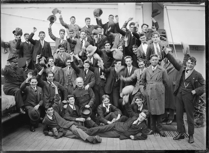 Young male British immigrants arriving in New Zealand