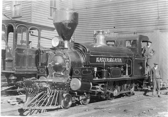 Old "G" class steam locomotive 55, lettered Kaitangata on the side