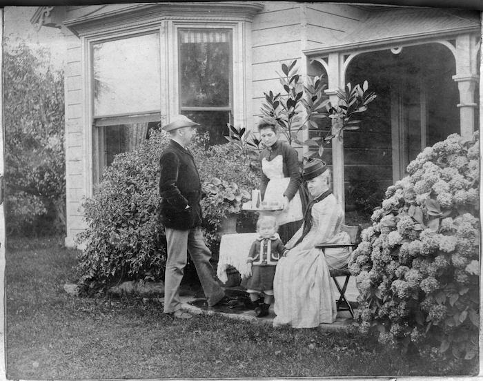 Photograph of afternoon tea in the garden at 180 Salisbury Street, Christchurch