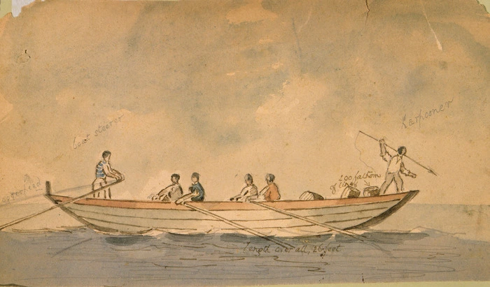[Artist unknown] :[Whaleboat showing position of crew. Early nineteenth century]