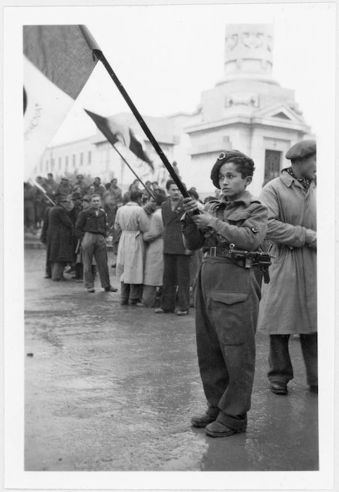 Gino Larice, Partisan flag bearer, Forli, Italy, during World War 2 - Photograph taken by A M Miller