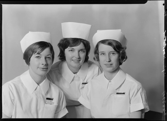 Three nurses, including Nurse Talbot, Wellington Hospital, State Final, May 1965