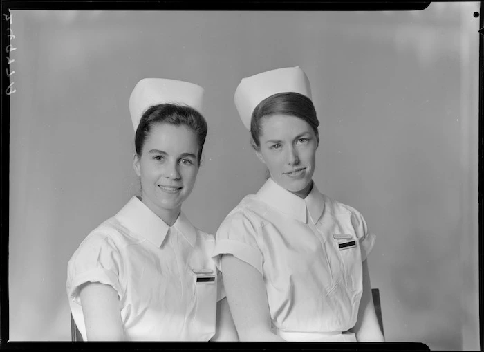 Nurse Peddie and Nurse [Kaberry?], Wellington Hospital, State Final, November 1965