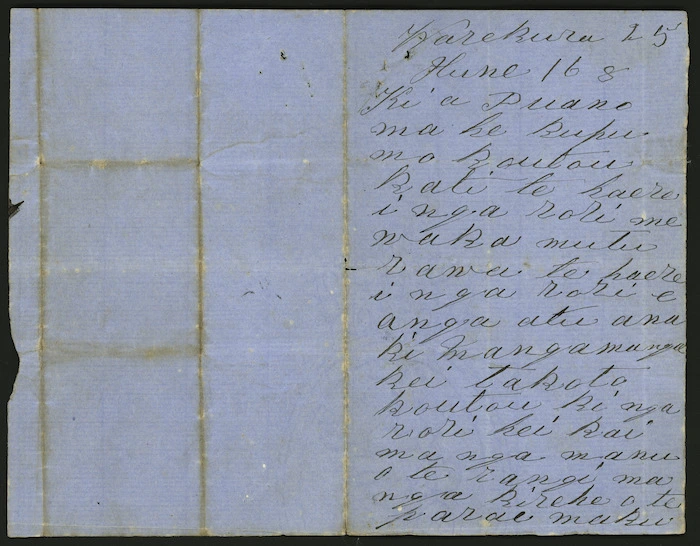 Page one of letter from Riwha Titokowaru to his tribe ("I shall not die")