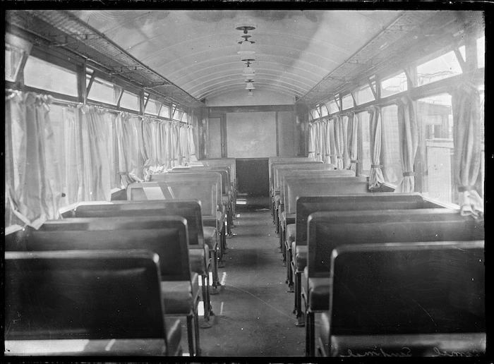 Interior view of the Sentinel-Cammell steam rail car.