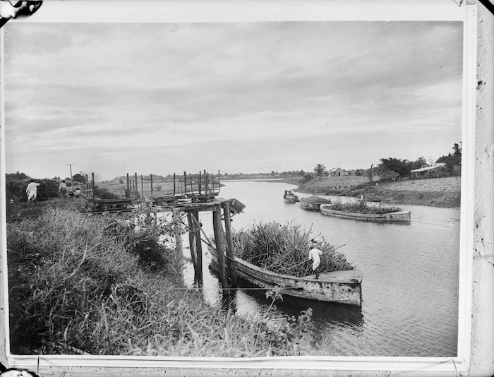 Barges transporting sugar cane, Rewa River, Nausori, Fiji