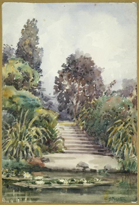 Barton, Cranleigh Harper, 1890-1975 :Botanical Gardens, Christchurch. 1919. Now completely changed