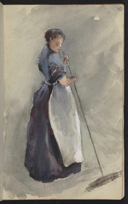 Hodgkins, Frances Mary 1869-1947 :[Phemie sweeping. ca 1890]