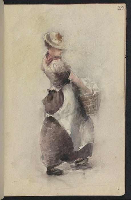 Hodgkins, Frances Mary 1869-1947 :[Phemie carrying the laundry. ca 1890]