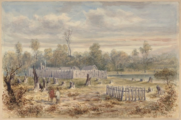 [Page, George Hyde] 1823-1908 :Boulcott's Stockade in the Hutt Valley N. Z. 1846. Graves of soldiers 58th Reg.