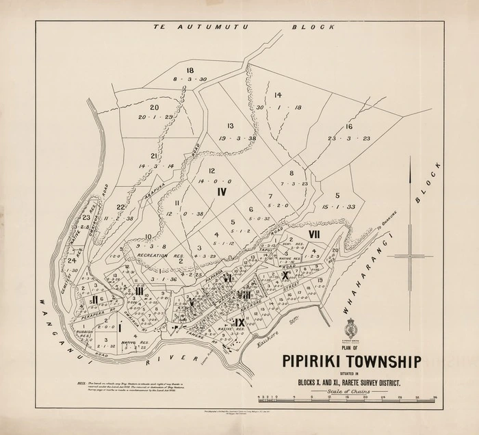 Plan of Pipiriki township situated in blocks X. and XI., Rarete survey district [electronic resource] / surveyed by C.E.O. Smith.
