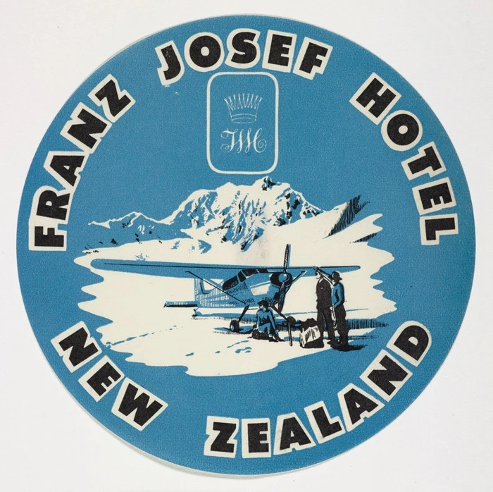 Tourist Hotel Corporation: Franz Josef Hotel, New Zealand [Luggage label. 1950s?]