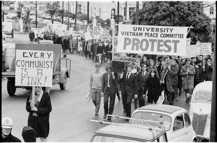 Victoria University student protest against the Vietnam War, Molesworth street, Wellington