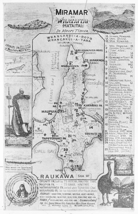 Map of Miramar Peninsula, Wellington, showing pa sites, published by Hector McLeod and Company