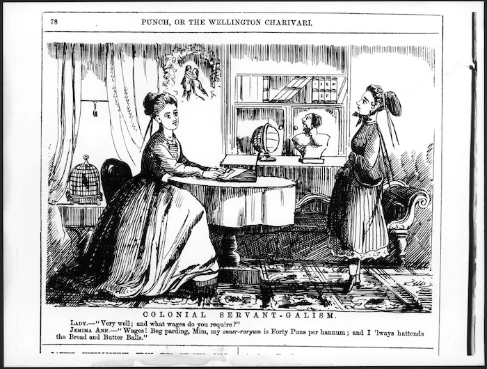 Cartoonist unknown :Colonial servant-galism. Punch, or the Wellington Charivari, 1868.