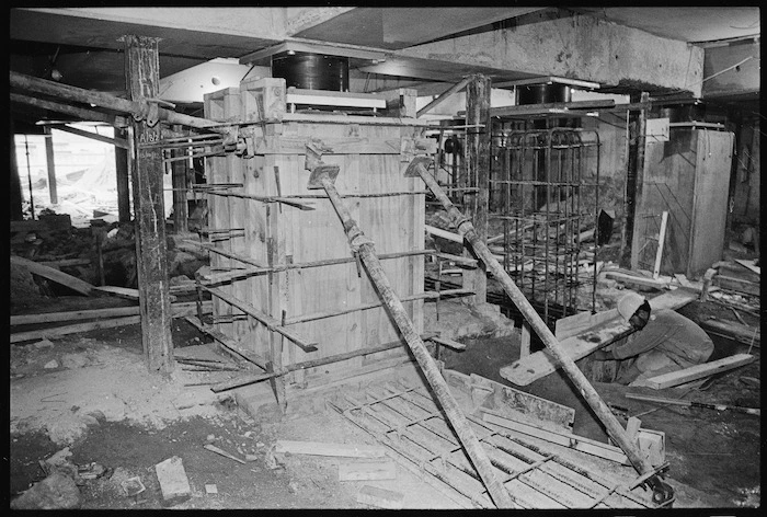 Base isolators being installed in the foundations of the Parliament Building - Photographed by Melanie Burford.