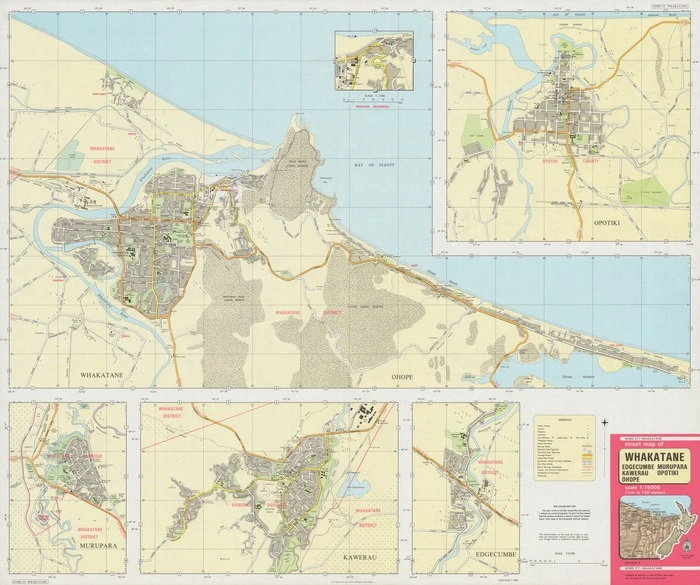 Street map of Whakatane, Edgecumbe, Murupara, Kawerau, Opotiki, Ohope.