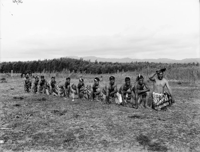 Haka party at Kaiwhaiki - Photograph taken by William Henry Thomas Partington