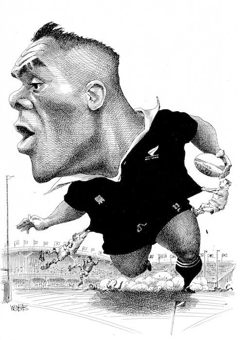 Webb, Murray, 1947- :Caricature of Jonah Lomu. 1995.
