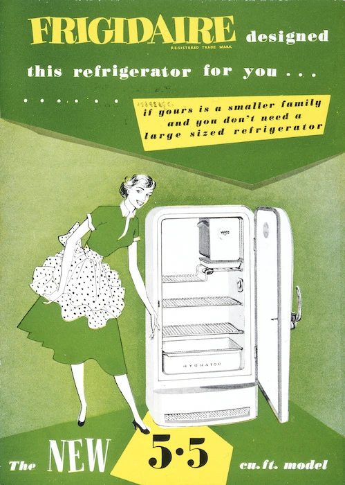 Frigidaire :Frigidaire designed this refrigerator for you ... the new 5.5 cu. ft. model [ca 1955].