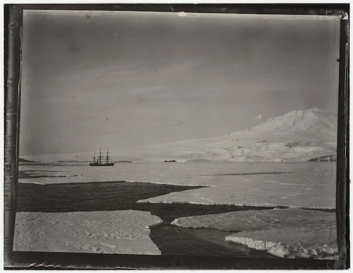 Mt Erebus, and the ship Discovery, Antarctica
