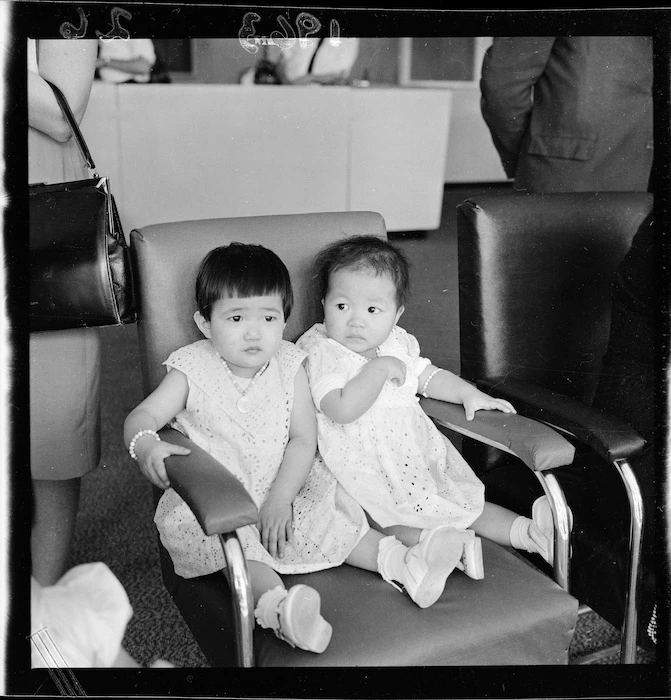 Two Chinese orphans from Hong Kong at Wellington Airport
