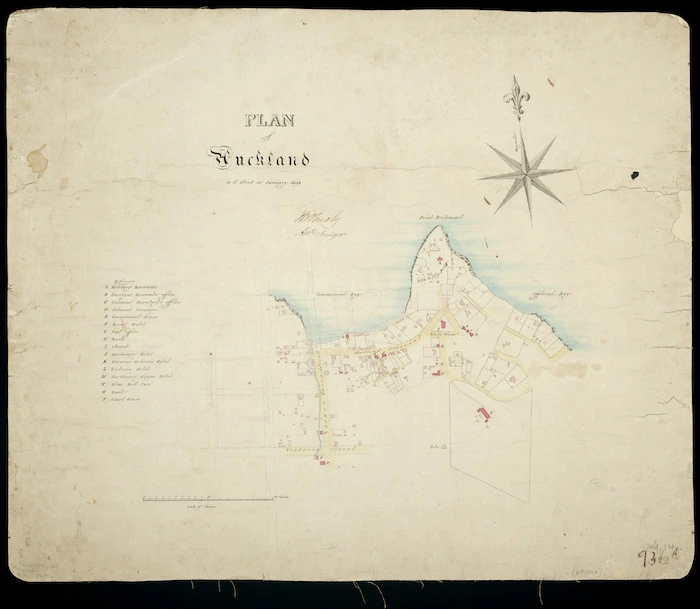 O'Mealy, J.B. fl 1842 :Plan of Auckland as it stood in January 1842 [ms map]. J.B. O'Mealy, Asst. Surveyor.