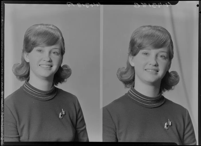 Unidentified young woman in polo neck sweater [two images]