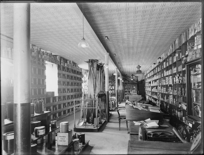 Hardware shop interior, [Christchurch?]