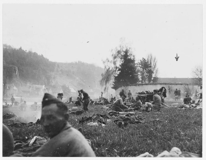 Blanchard, R H, fl 1941: Members of Stalag 383 on the banks of the Eicher River during their forced march across Germany