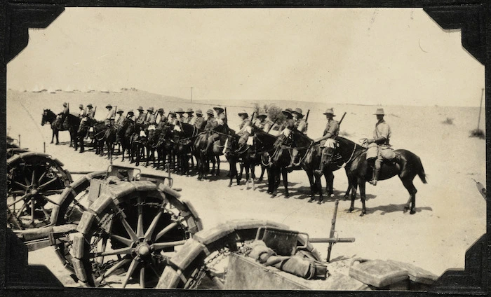 Troops of the ANZAC Mounted Division on their horses, Palestine.