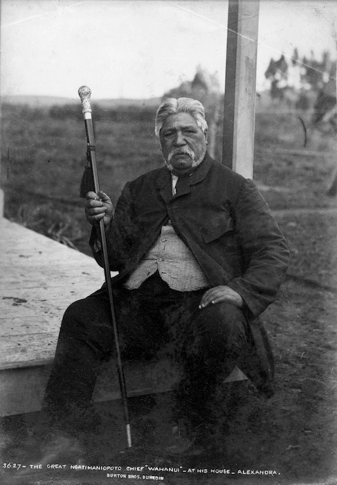 The great Ngati Maniapoto chief "Wahanui" at his house, Alexandra