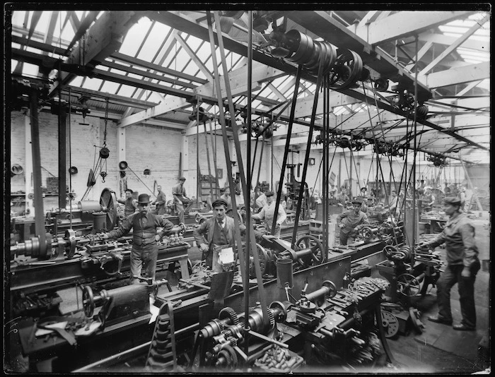Interior of P & D Duncan's agricultural implement workshop in Christchurch