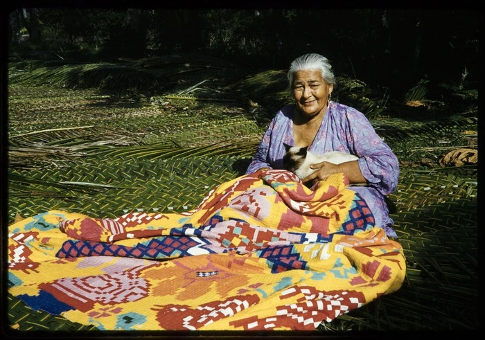 [Woman sewing a tivaevae, Rarotonga]